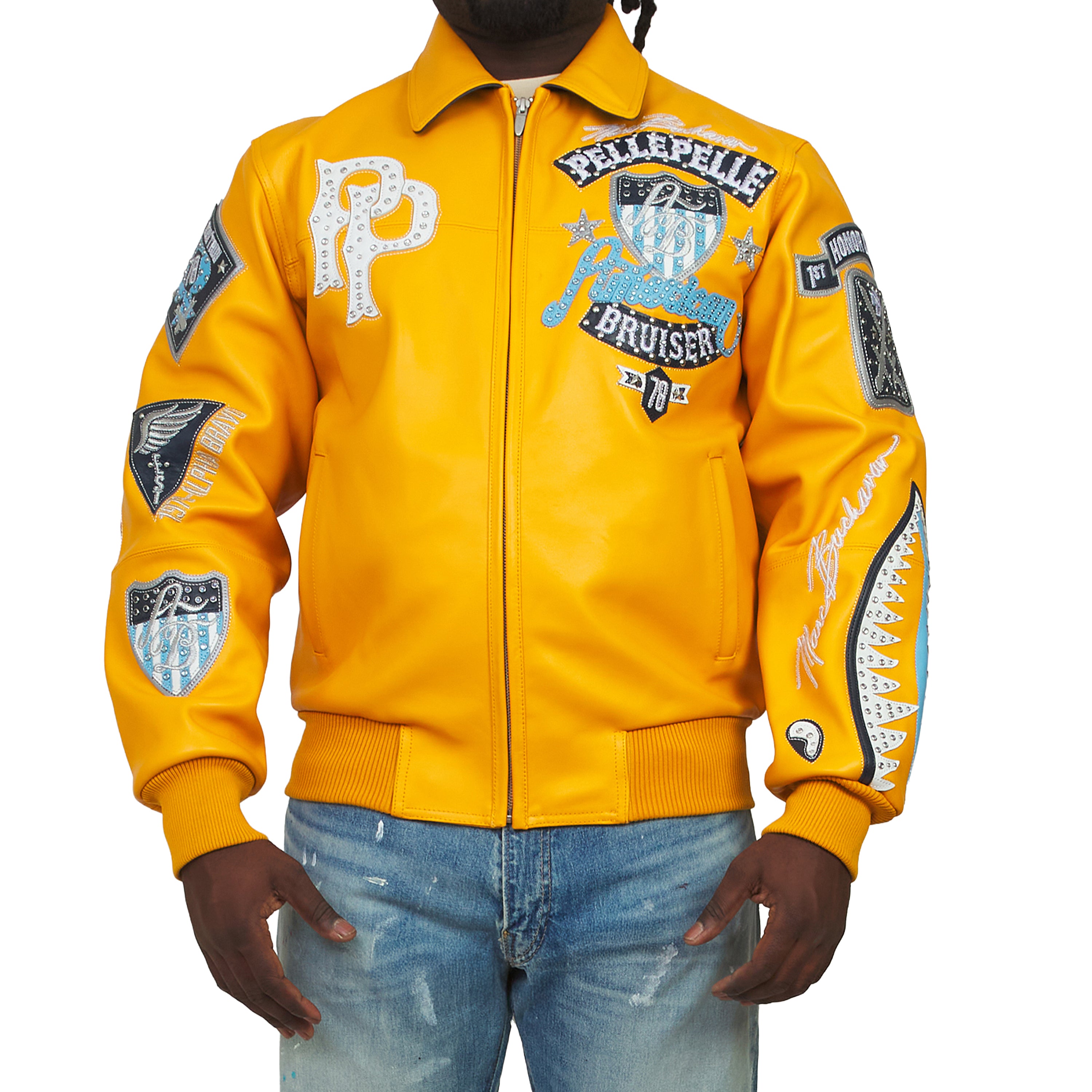 PELLEPELLE イエローハーフジップウェア xl b系 American Bruiser Jacket | Maize/Navy/Baby Blue/White – Capsule NYC