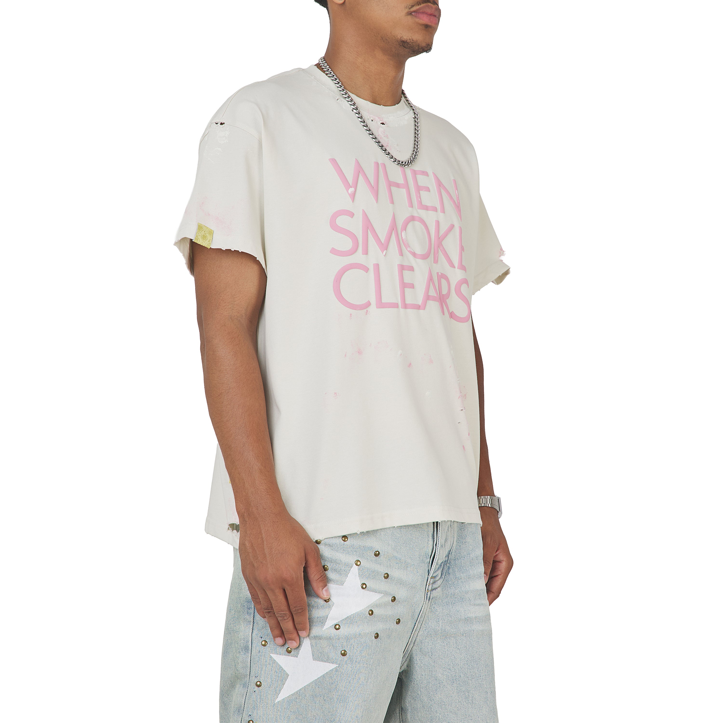 Paint Thrashed Tee | White/Pink – Capsule NYC