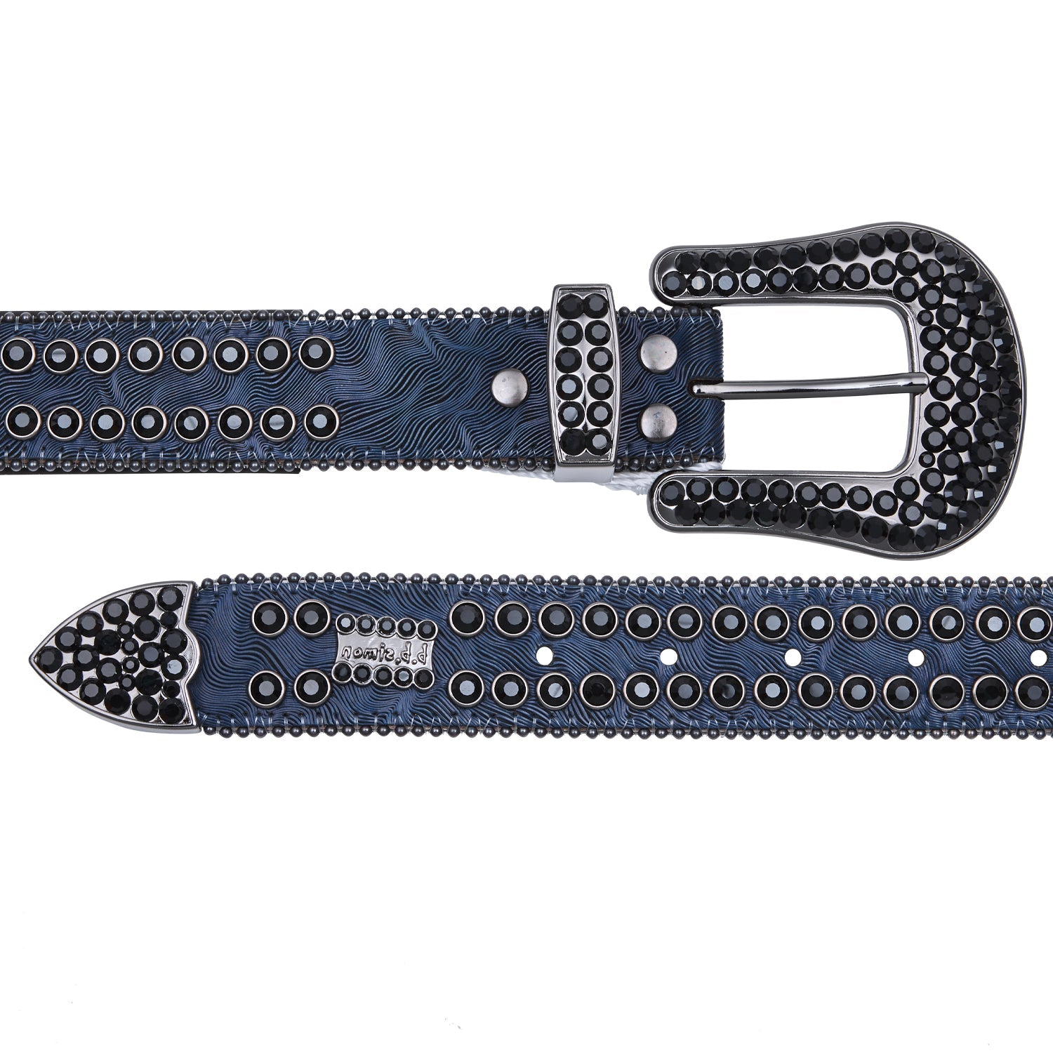 B.B. Simon Blue and Silver Studded Belt b.b. Simon Chrome Silver 3-Row Studded Crystal Belt – Dudes  main image 4