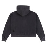 Distressed Script Zip Up Hoodie | Black