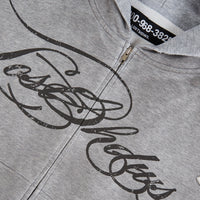 Distressed Script Zip Up Hoodie | Grey