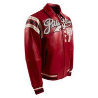 Encrusted Varsity Jacket | Cabernet/Black/Ivory