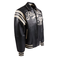Encrusted Varsity Jacket | Black/Ivory/Black