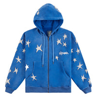 Patchwork Washed Hoodie | Blue