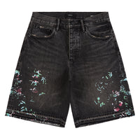 Splatter Embroidery Denim Short | Black