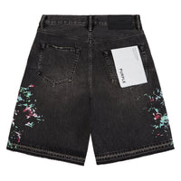 Splatter Embroidery Denim Short | Black