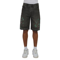 Splatter Embroidery Denim Short | Black