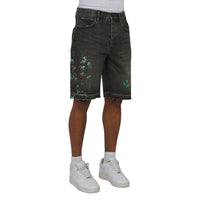 Splatter Embroidery Denim Short | Black