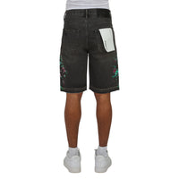 Splatter Embroidery Denim Short | Black