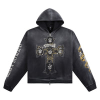 Guns N' Roses Cross Zip Hoodie | Stained Black