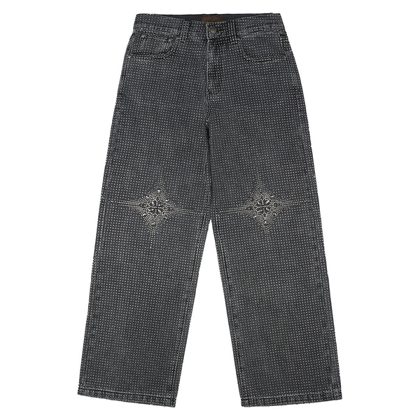 【COLOR iN ID】Black wide strap denim Coated Denim Tapered Zip Jeans | GUESS