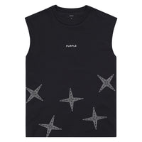 Embroidered Star Sleeveless Tee | Black