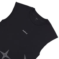 Embroidered Star Sleeveless Tee | Black