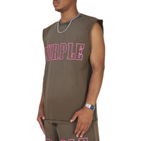 Slab Outline Sleeveless Tee | Brown