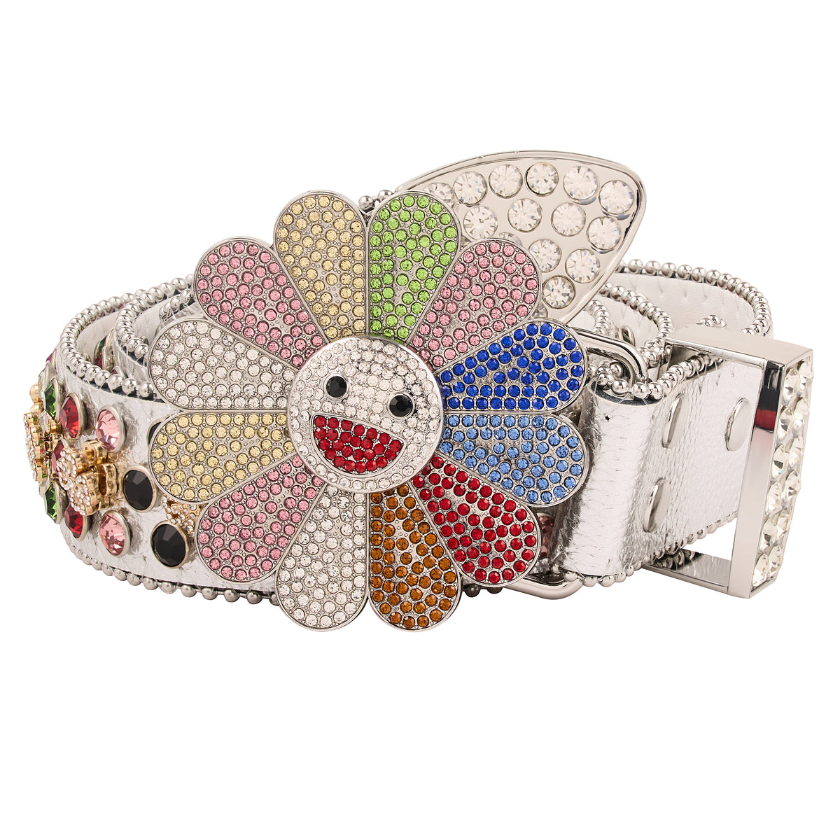 WHBM mesh with rhinestone  flower belt RARE* Y2K MURAKAMI FLOWER SILVER RHINESTONE GLITTER STUDDED  main image 3