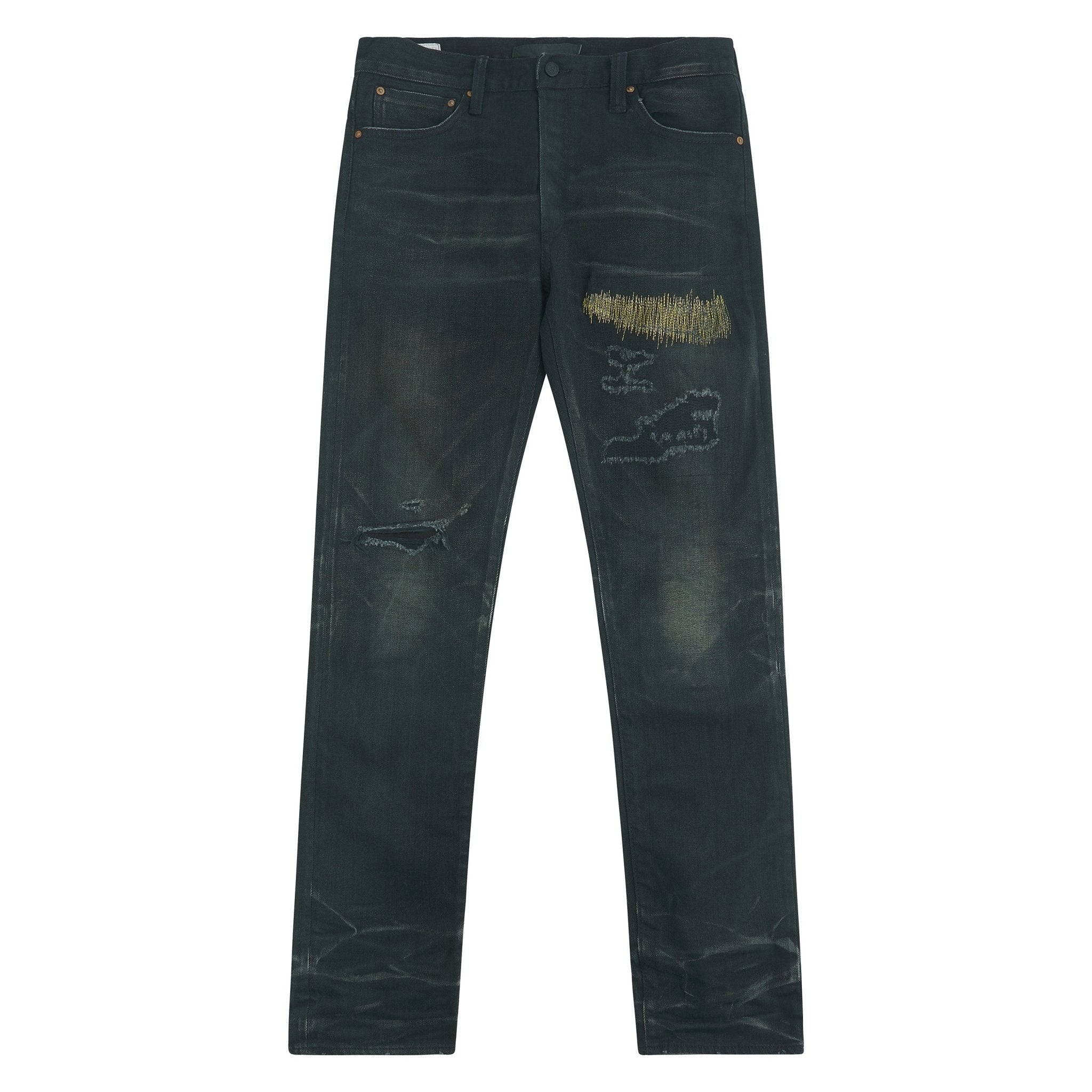 ＊韓国＊［NUROSE］CONCRETE DAMAGED DIRTY DENIM 2color S-L Purple-brand Distressed Dirty Jeans Mens Style : P002