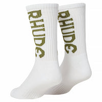 Verticle Logo Sock | White/Olive - Capsule NYC