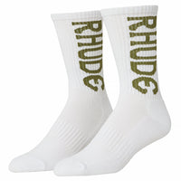 Verticle Logo Sock | White/Olive - Capsule NYC